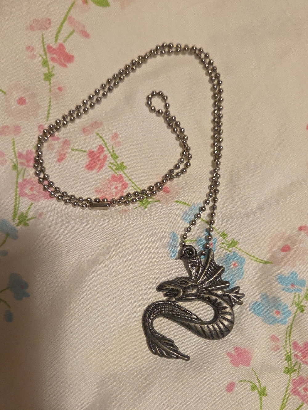 Dragon Serpent Pendant Necklace in Silver Tone